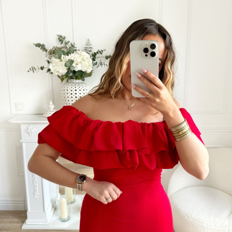 ROBE COL FROUFROU ROUGE