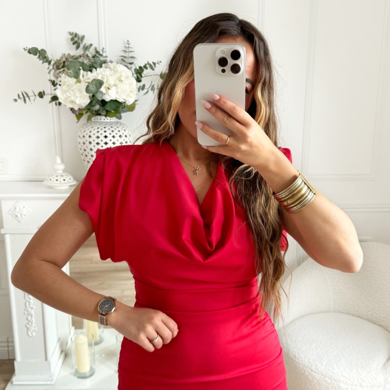 ROBE COL BENITIER ROUGE