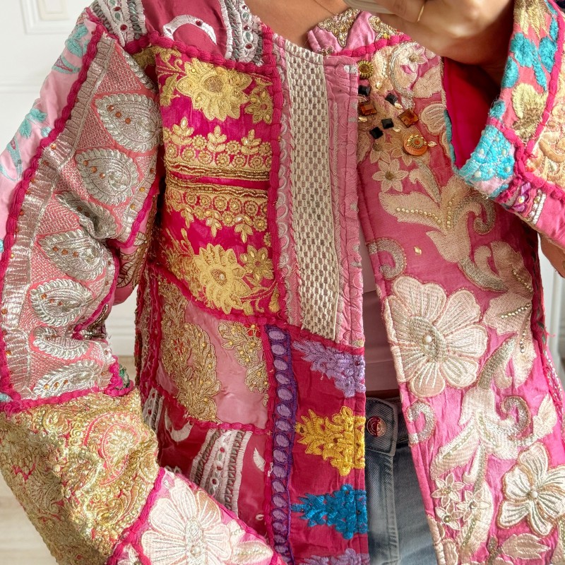 EDITION LIMITÉE ** VESTE BRODERIE MADE IN INDIA FUSHIA