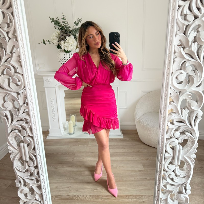 ROBE DRAPÉE FUSHIA