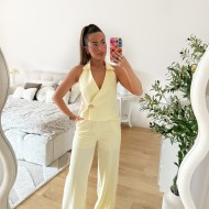PANTALON TAILLEUR JAUNE PASTEL