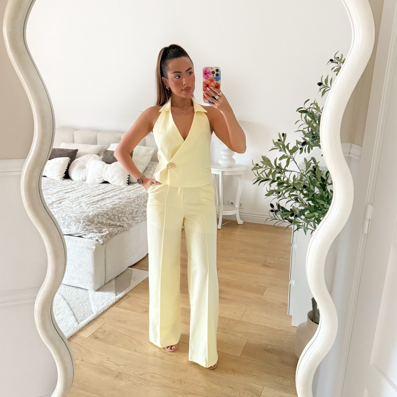 PANTALON TAILLEUR JAUNE PASTEL