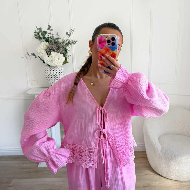 ENSEMBLE GAZE DE COTON BRODERIE