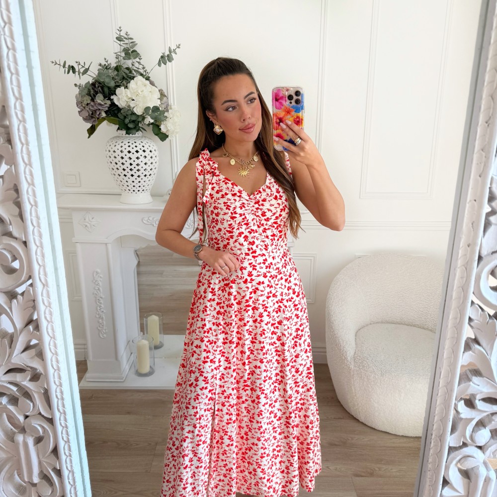 LONGUE ROBE FLEURIE BEIGE ROUGE LONGUE ROBE FLEURIE BEIGE ROUGE