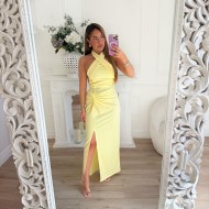 ROBE COUP DE COEUR  JAUNE PASTEL FENTE