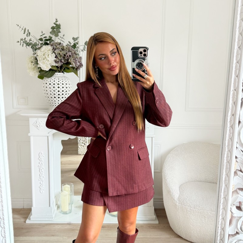 JUPE SHORT RAYURES BORDEAUX