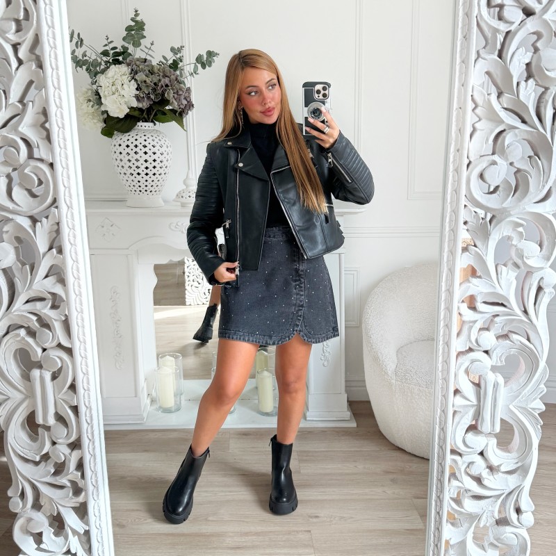 JUPE CLOUTÉE GRIS DÉLAVÉE