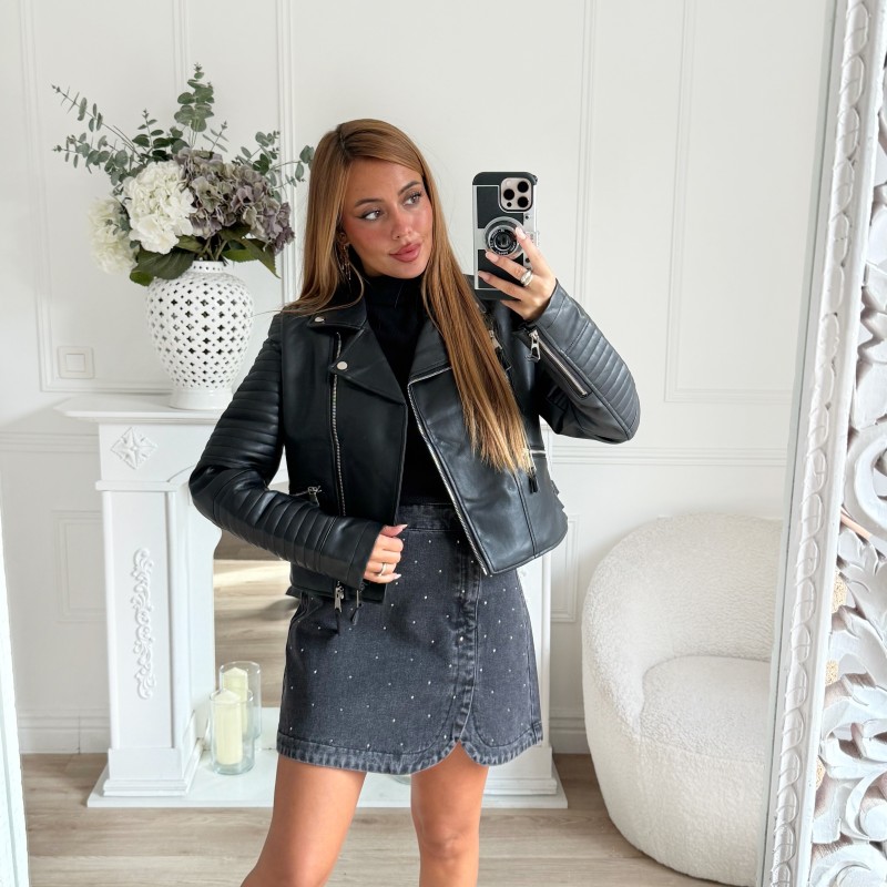 JUPE CLOUTÉE GRIS DÉLAVÉE