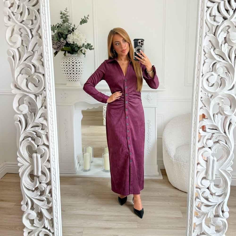 LONGUE ROBE DRAPÉE DAIM PRUNE