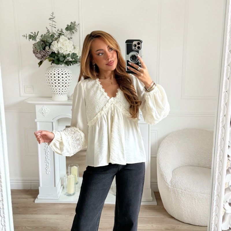 BLOUSE BRODERIE BEIGE