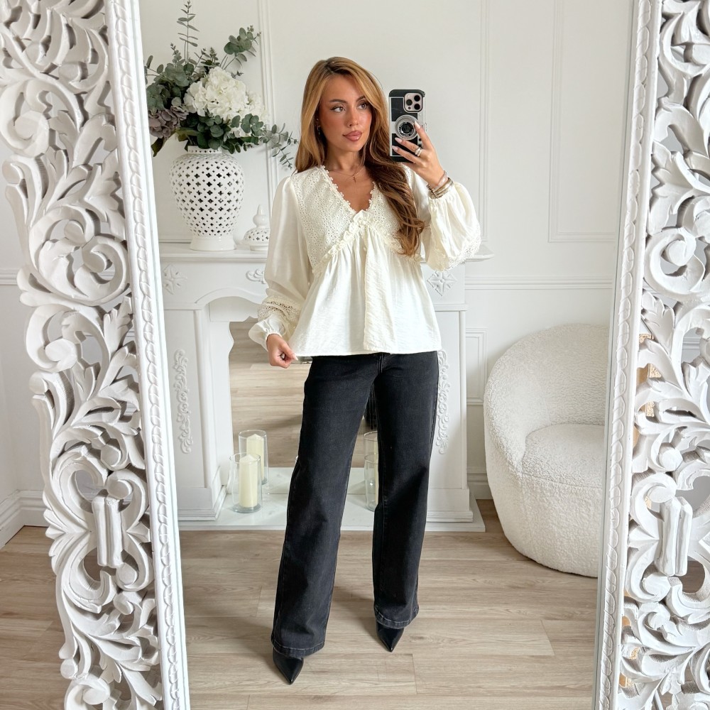 BLOUSE BRODERIE BEIGE