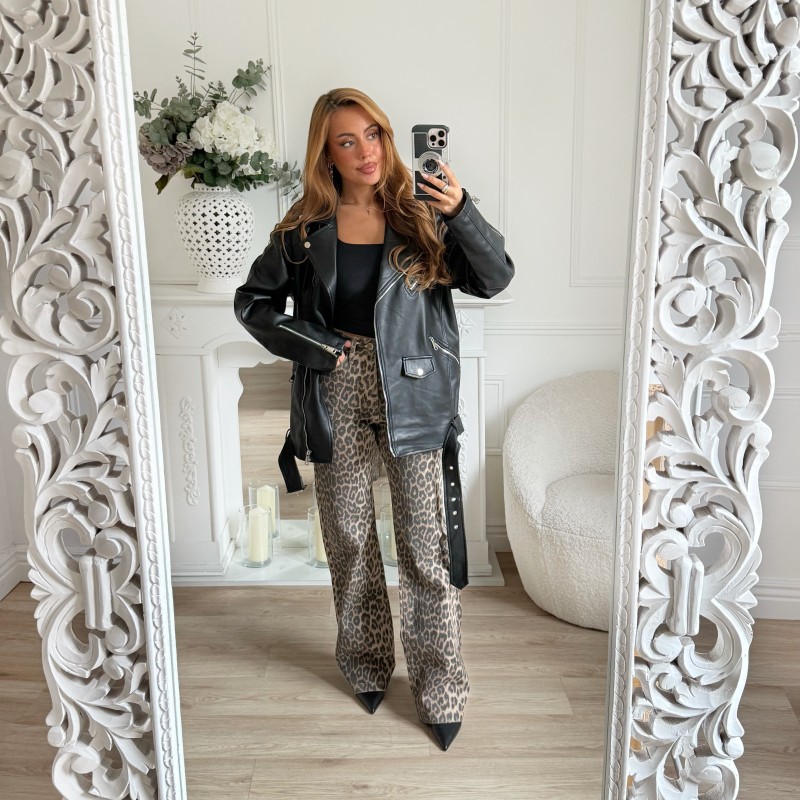 JEAN COUPE DROITE LEOPARD TAILLE HAUTE