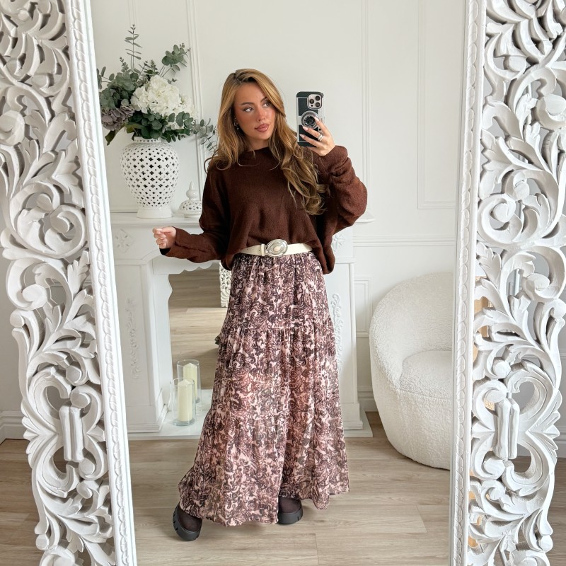 LONGUE JUPE FLEURIE CHOCO