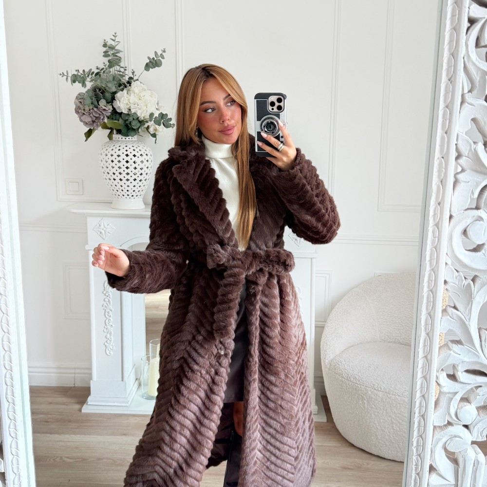 LONG MANTEAU FOURRURE CHOCOLAT