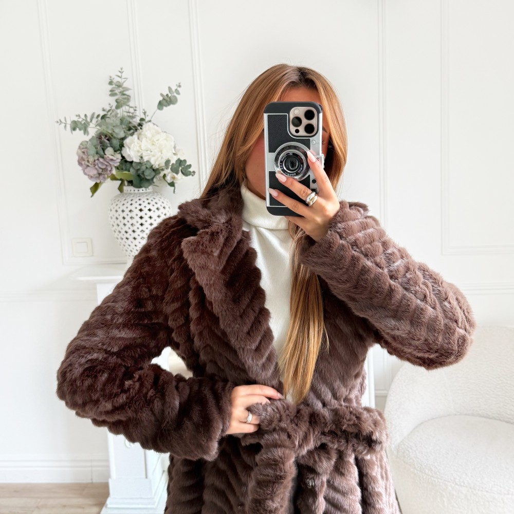 LONG MANTEAU FOURRURE CHOCOLAT