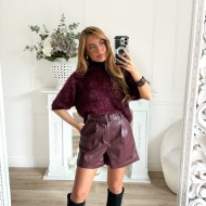 SHORT SIMILI CUIR PRUNE