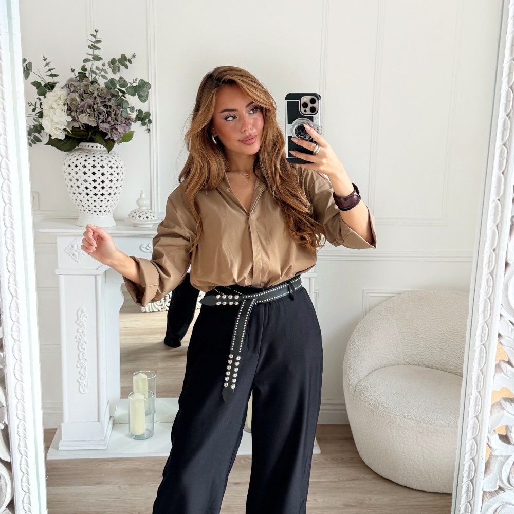 PANTALON BLACK CEINTURE CLOUTÉE
