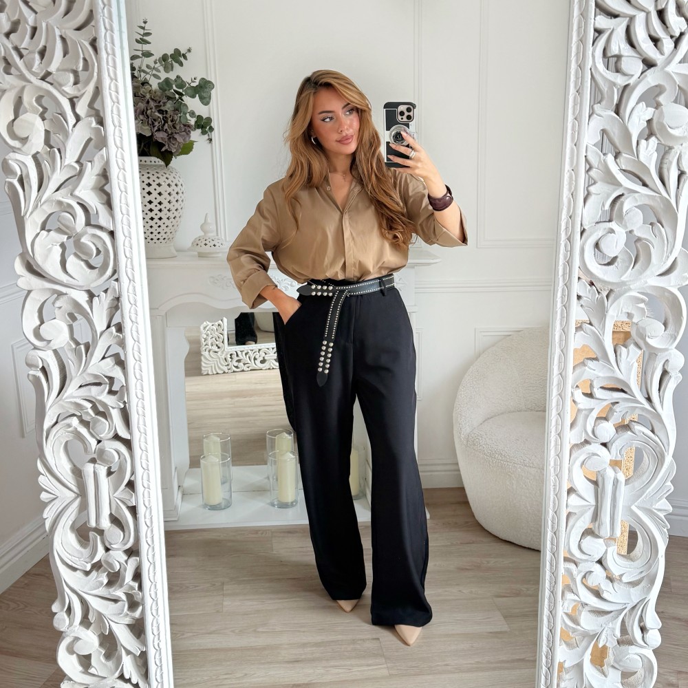 PANTALON BLACK CEINTURE CLOUTÉE