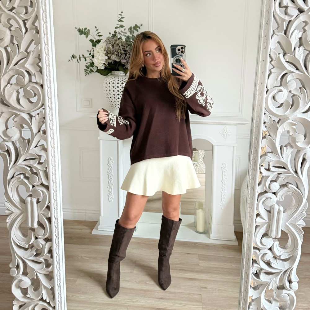 PULL MANCHES BRODÉES