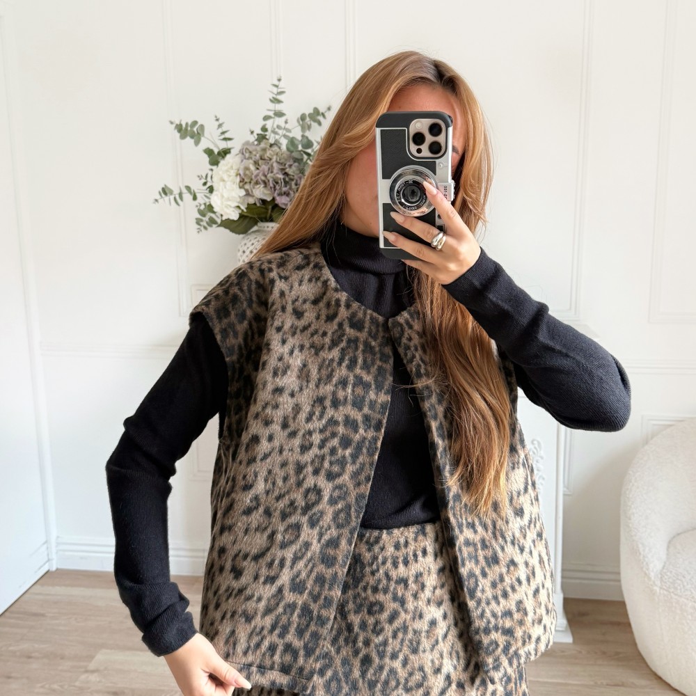 VESTE SANS MANCHE LEOPARD VESTE SANS MANCHE LEOPARD