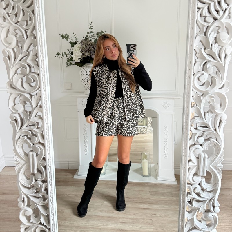 JUPE SHORT LEOPARD BLACK BEIGE JUPE SHORT LEOPARD BLACK BEIGE