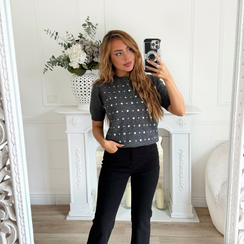 PULL GRIS CLOUTÉ ANGELINA