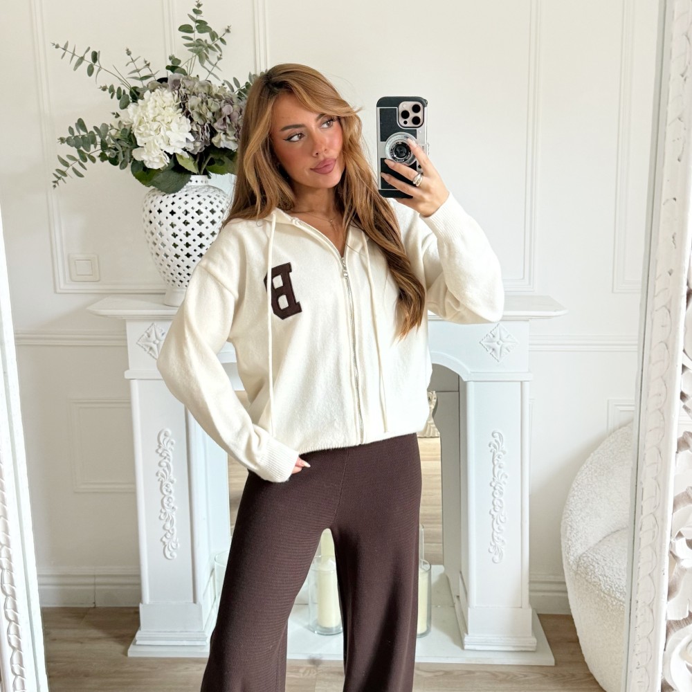 GILET SWEAT FERMETURE BEIGE FLORA