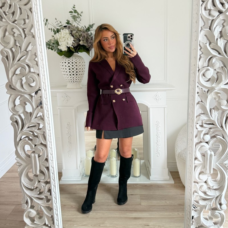 GILET PRUNE AVEC CEINTURE REBECCA