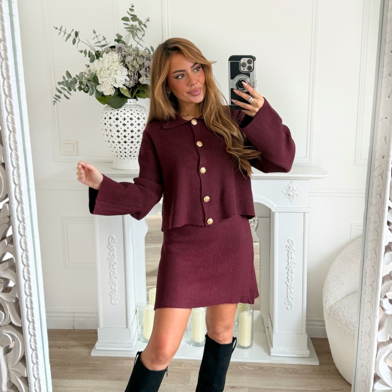 ENSEMBLE JUPE GILET BURGUNDY AWA