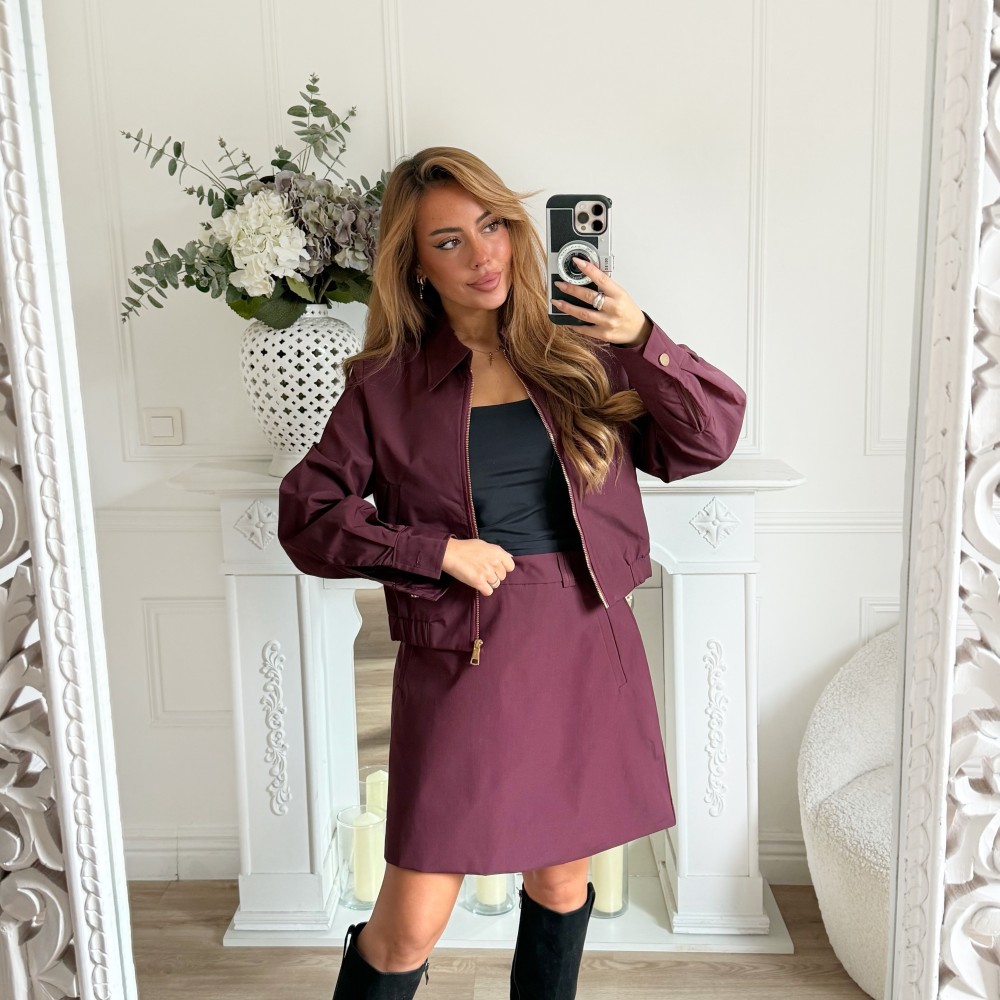 ENSEMBLE VESTE JUPE BURGUNDY TESS