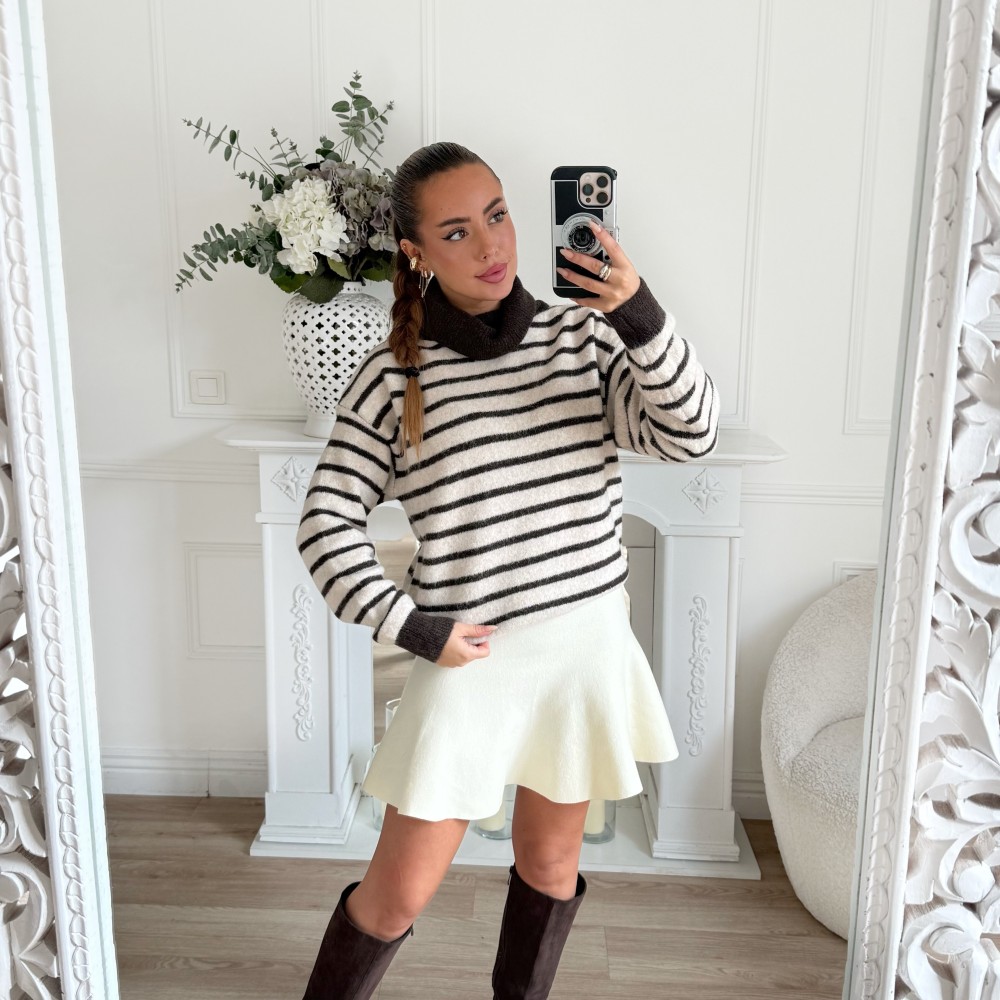 PULL SARAH COL ROULÉ RAYURES