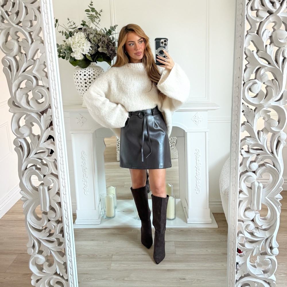 JUPE SIMILI CUIR CHOCO CLARISSE