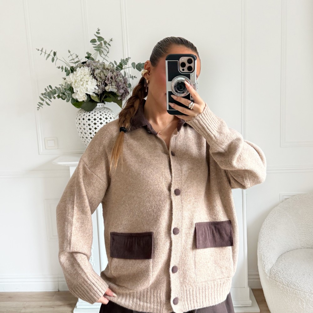 GILET MI LONG CAMEL CHOCO
