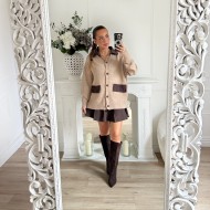 GILET MI LONG CAMEL CHOCO