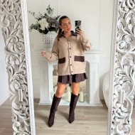 GILET MI LONG CAMEL CHOCO