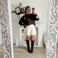 PULL CHOCO BRODERIE FLEURS