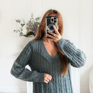 ROBE MAILLE TORSADÉE GRIS