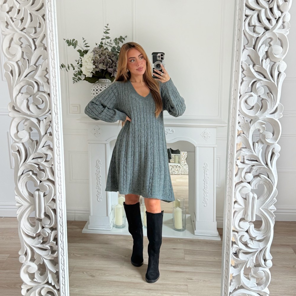 ROBE MAILLE TORSADÉE GRIS