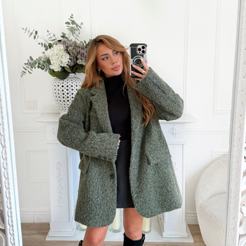 BLAZER OVERSIZE LAINE BOUILLIE KAKI