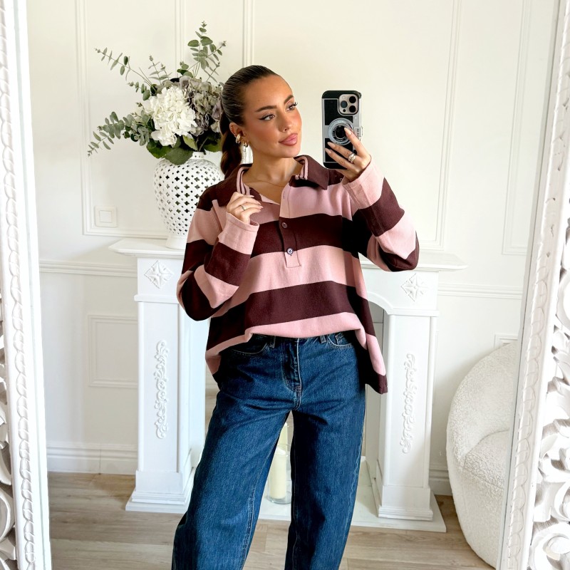 POLO RAYURES PINK CHOCO