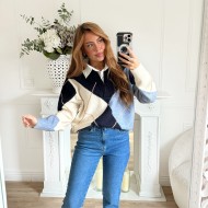 PULL AVEC CHEMISE INTEGRÉE MARINE