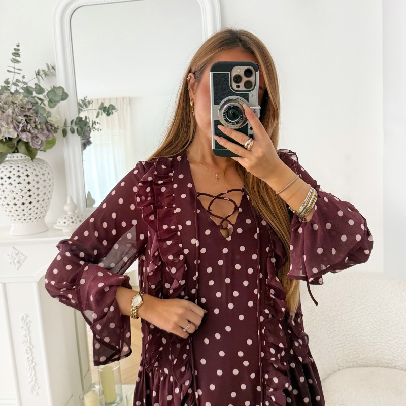 ROBE BURGUNDY POIS MAELYS