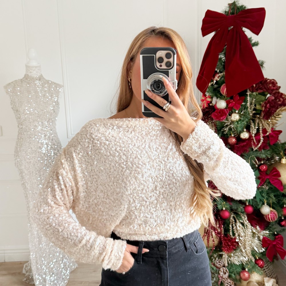 TOP SEQUINS BEIGE KELLY