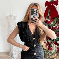 ROBE SEQUINS BOUTONS DORÉS LÉONORE