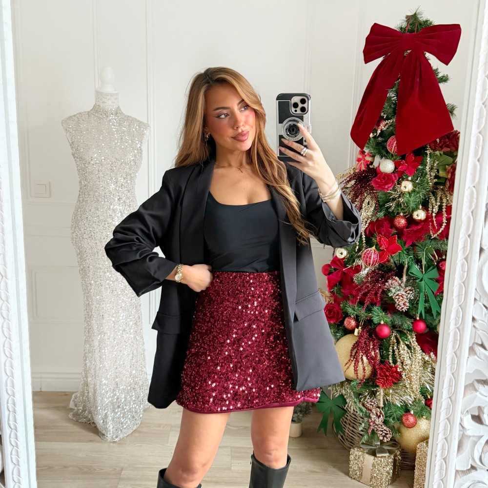 JUPE SEQUINS BORDEAUX ANASTASIA