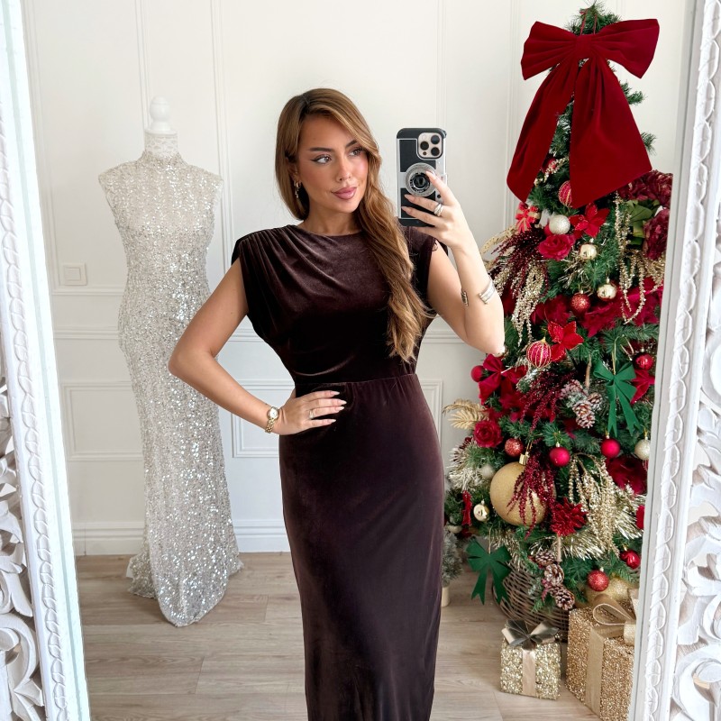 ROBE VELOURS CHOCO DOS NU