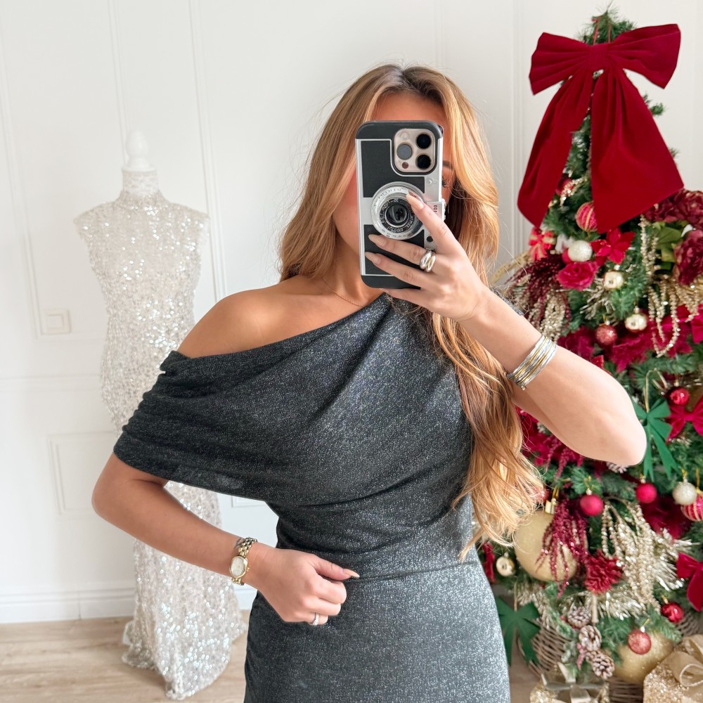 LONGUE ROBE ARGENTÉE ASYMETRIQUE